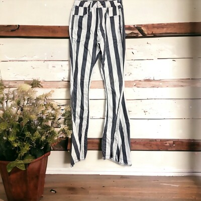 Navy White Striped Flare Denim Jeans