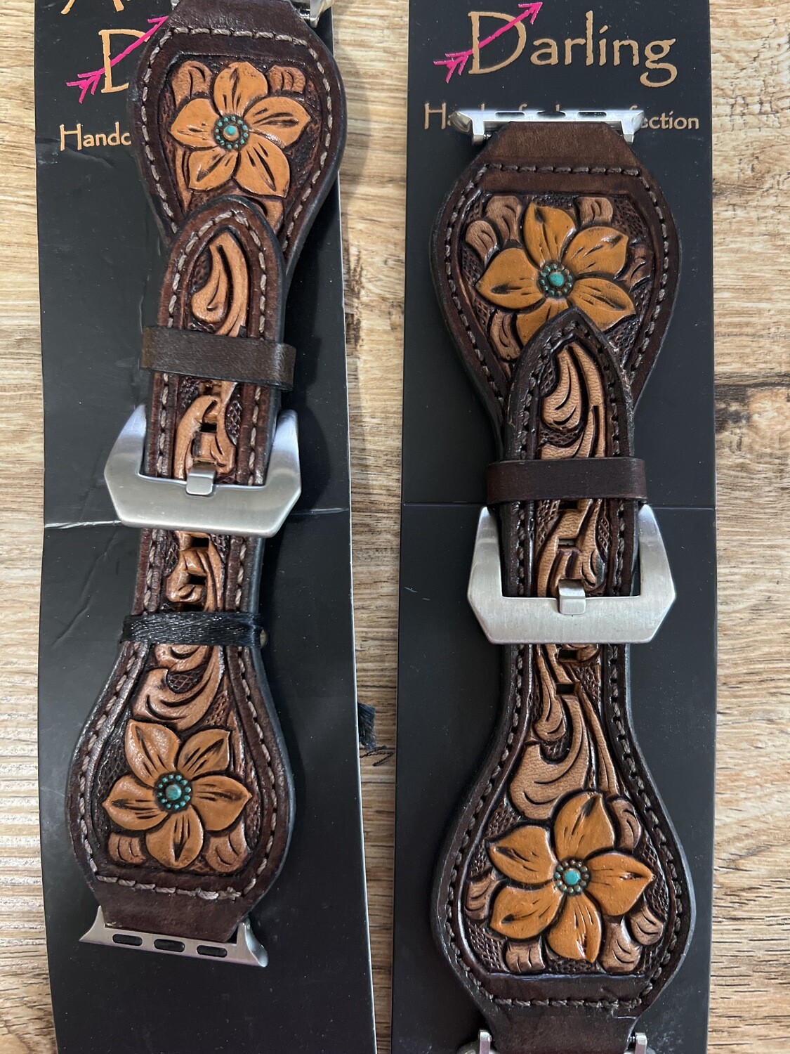 Floral Tooled Leather Watchband 42-44-45