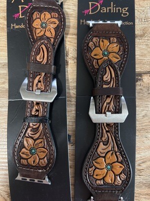 Floral Tooled Leather Watchband 38-40-41