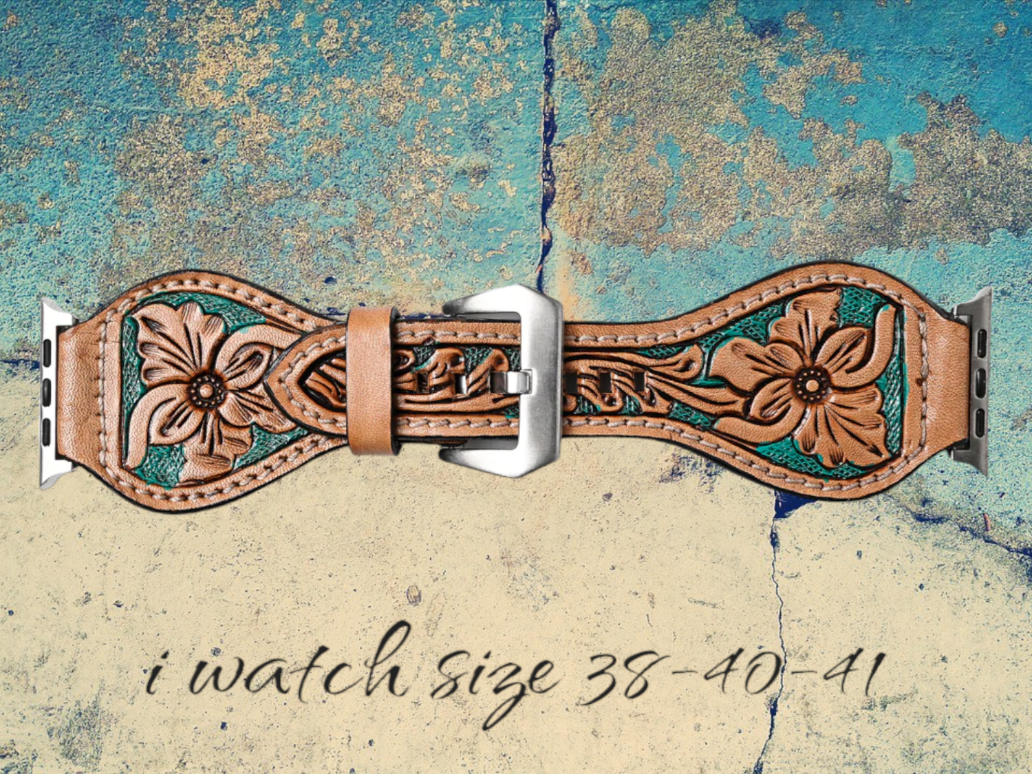 Teal Natural Floral Leather Watch band 38-40-41