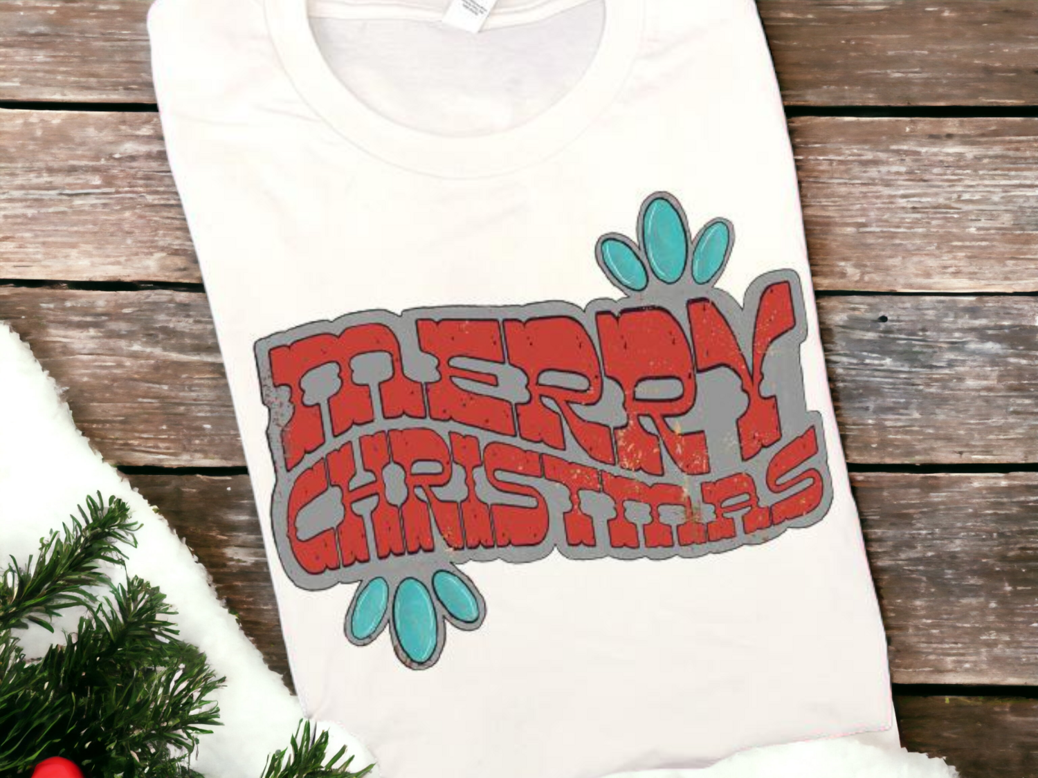 Merry Christmas Turquoise Short Sleeve Tshirt