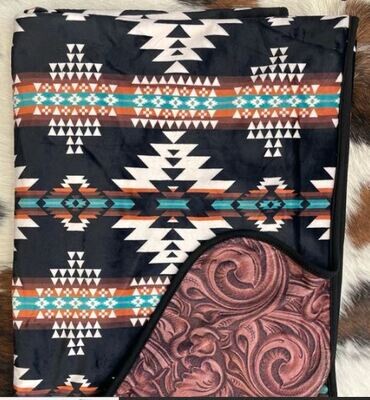 Aztec Tooled Leather Look Blanket