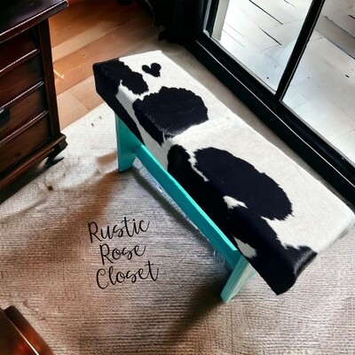 Black White Cowhide Wood Bench