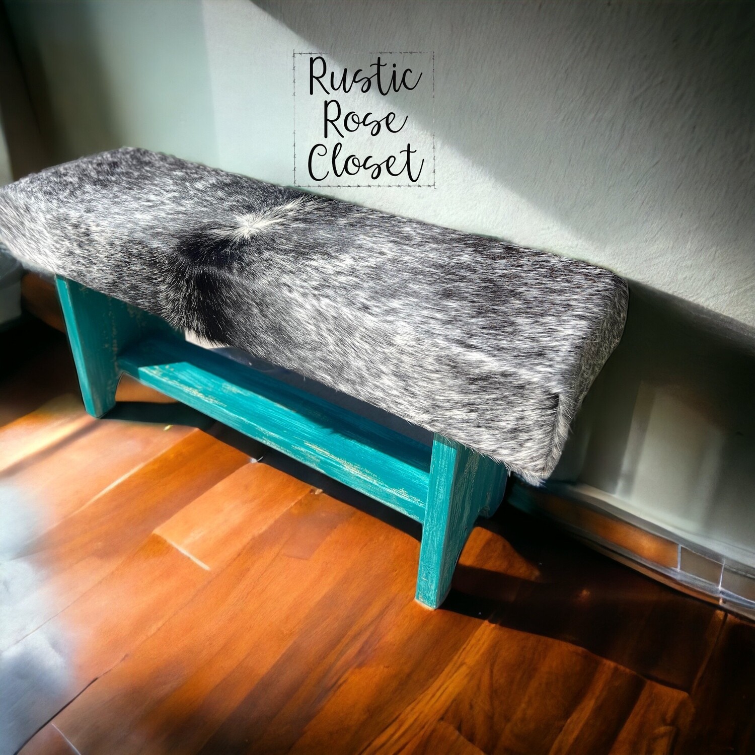 Salt & Pepper Cowhide Wood Bench