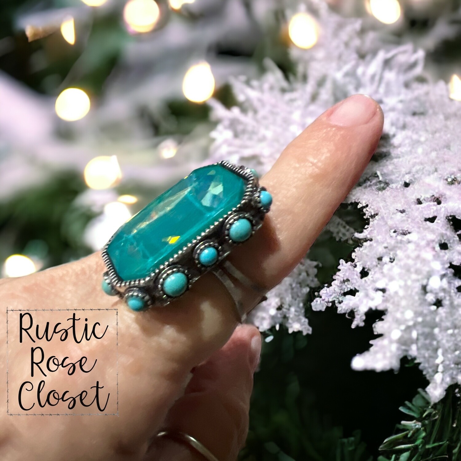 Teal Glass Stone Ring