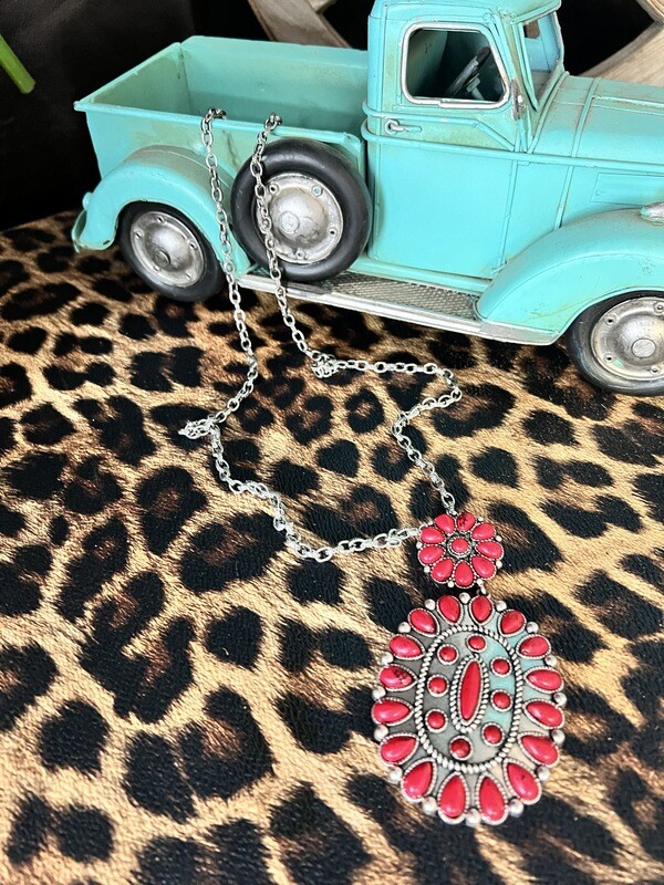 Fashion Red Concho Long Necklace