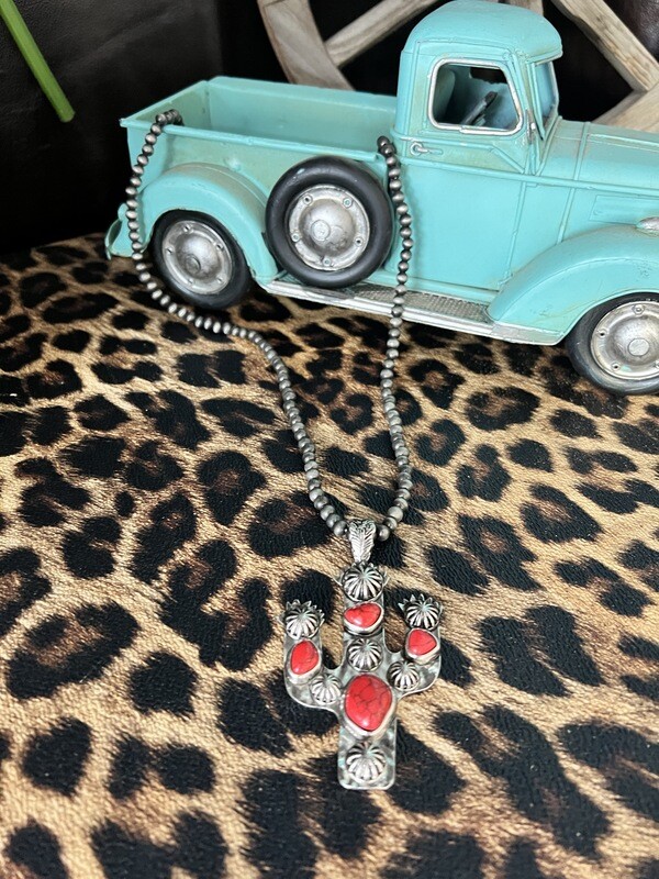 Red Cactus Long Necklace 