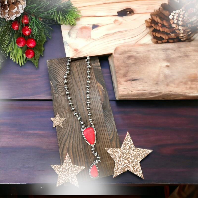 Fashion Red Stone Drop Necklace