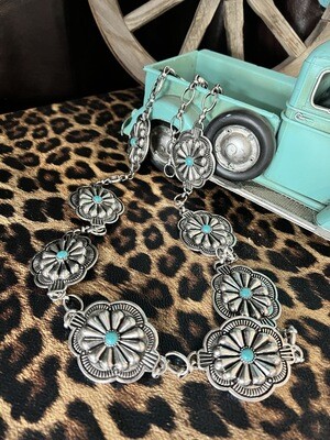 Silver Concho Belt with Turquoise