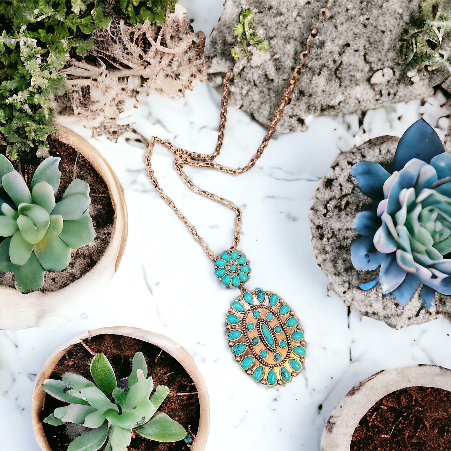 Turquoise Copper Concho Necklace