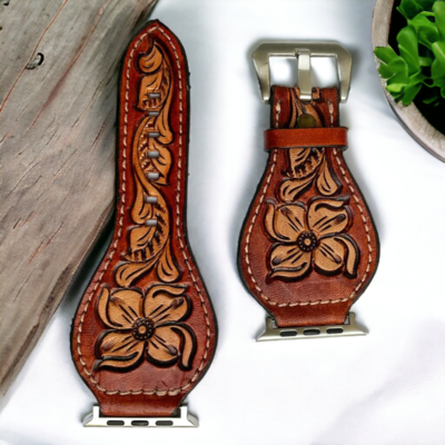 Natural Floral Tooled Watch Band