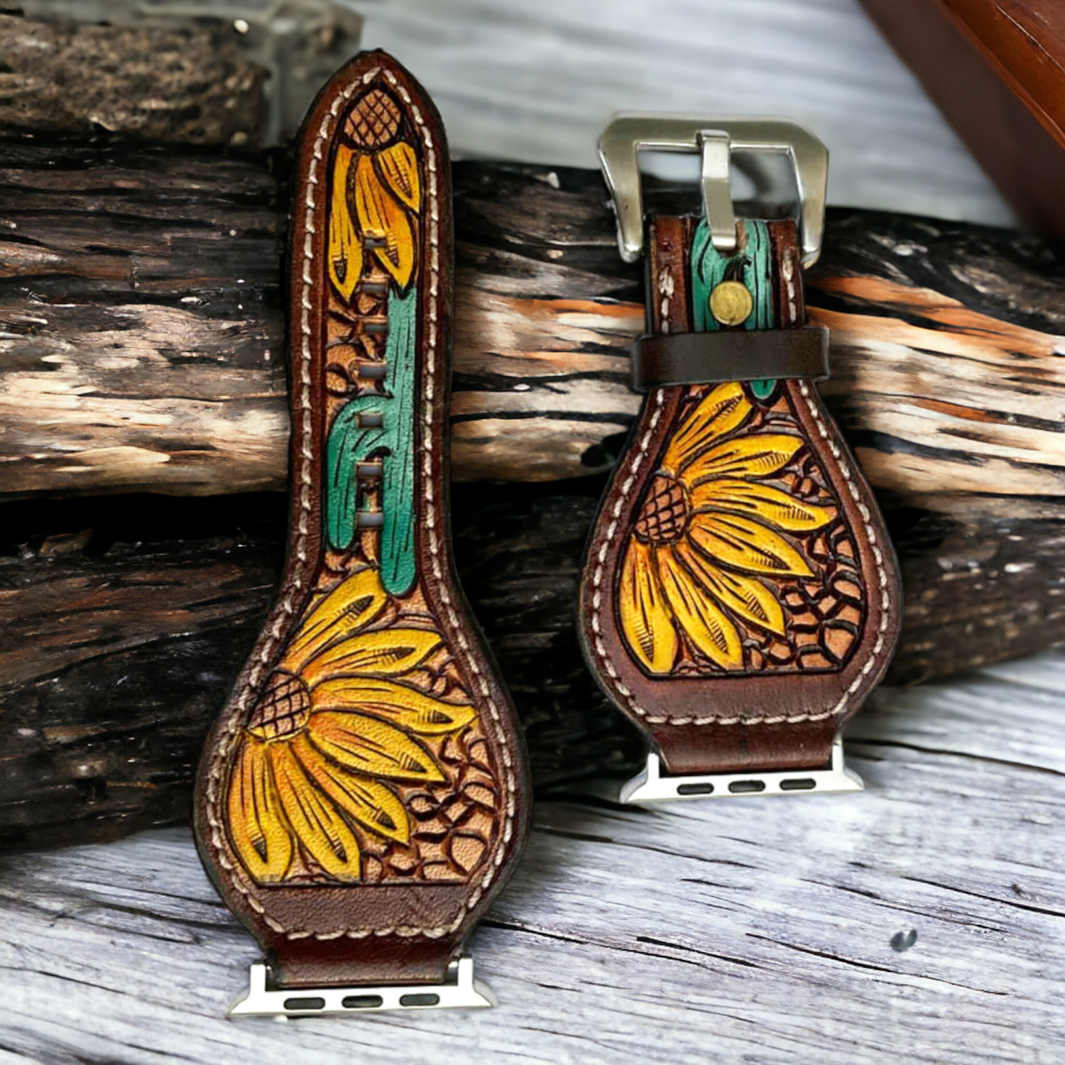 Sunflower Cactus Tooled Watch Band
