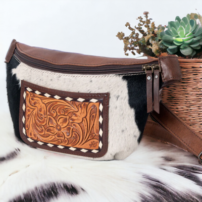 Cowhide Tooled Sling Bag 