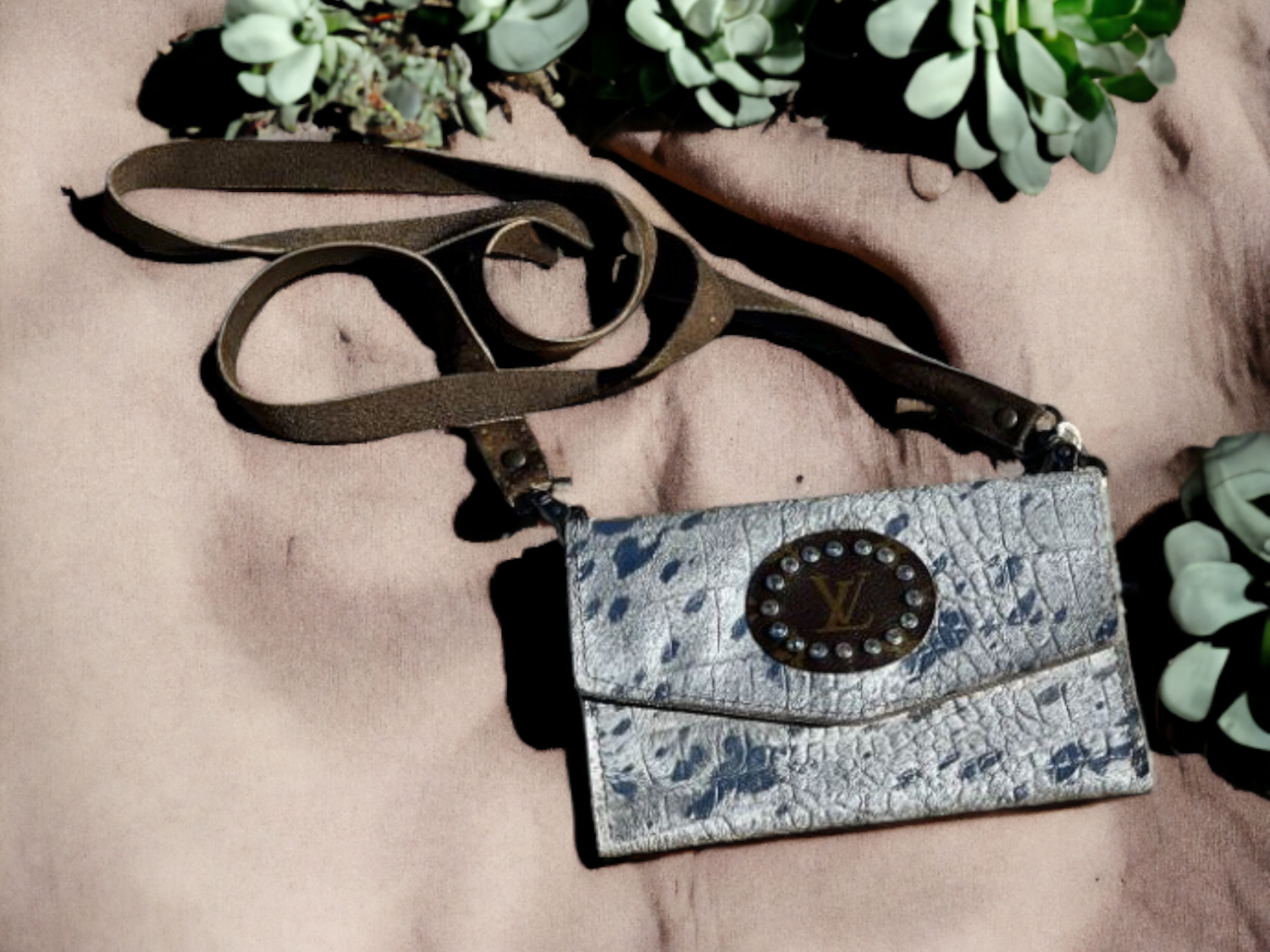 Cowhide Acid Wash Crossbody with Long Leather Strap