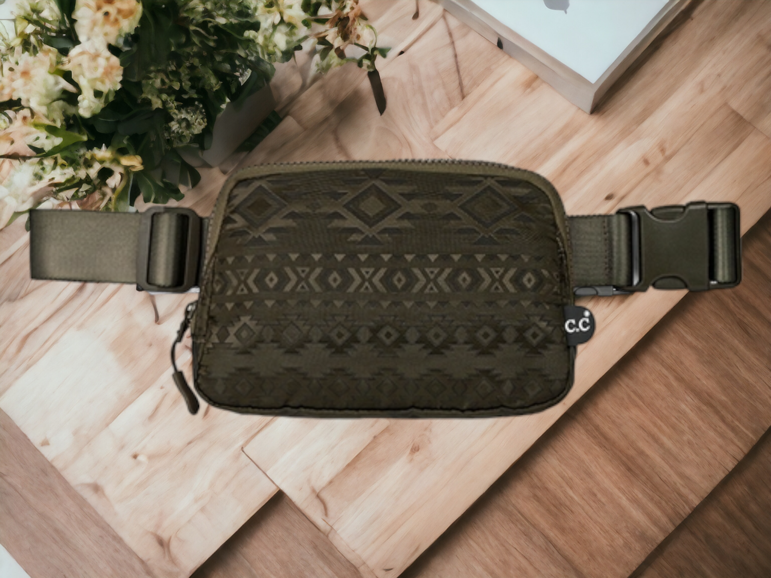 C.C South Western Pattern Fanny Pack - Olive