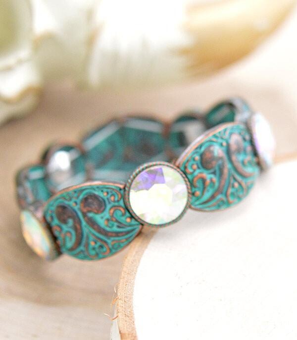 Tooled Look Glass Stone Bracelet