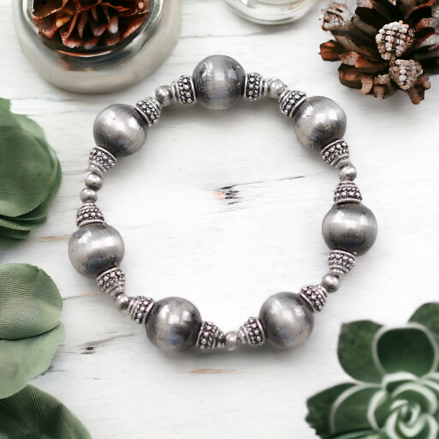 Navajo Pearl Silver Bead Bracelet