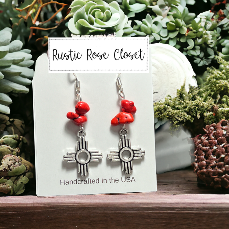 Zia Charm Red Stone Earrings