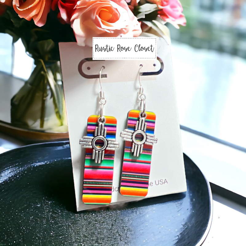 Zia Earring On Pastel Serape Print