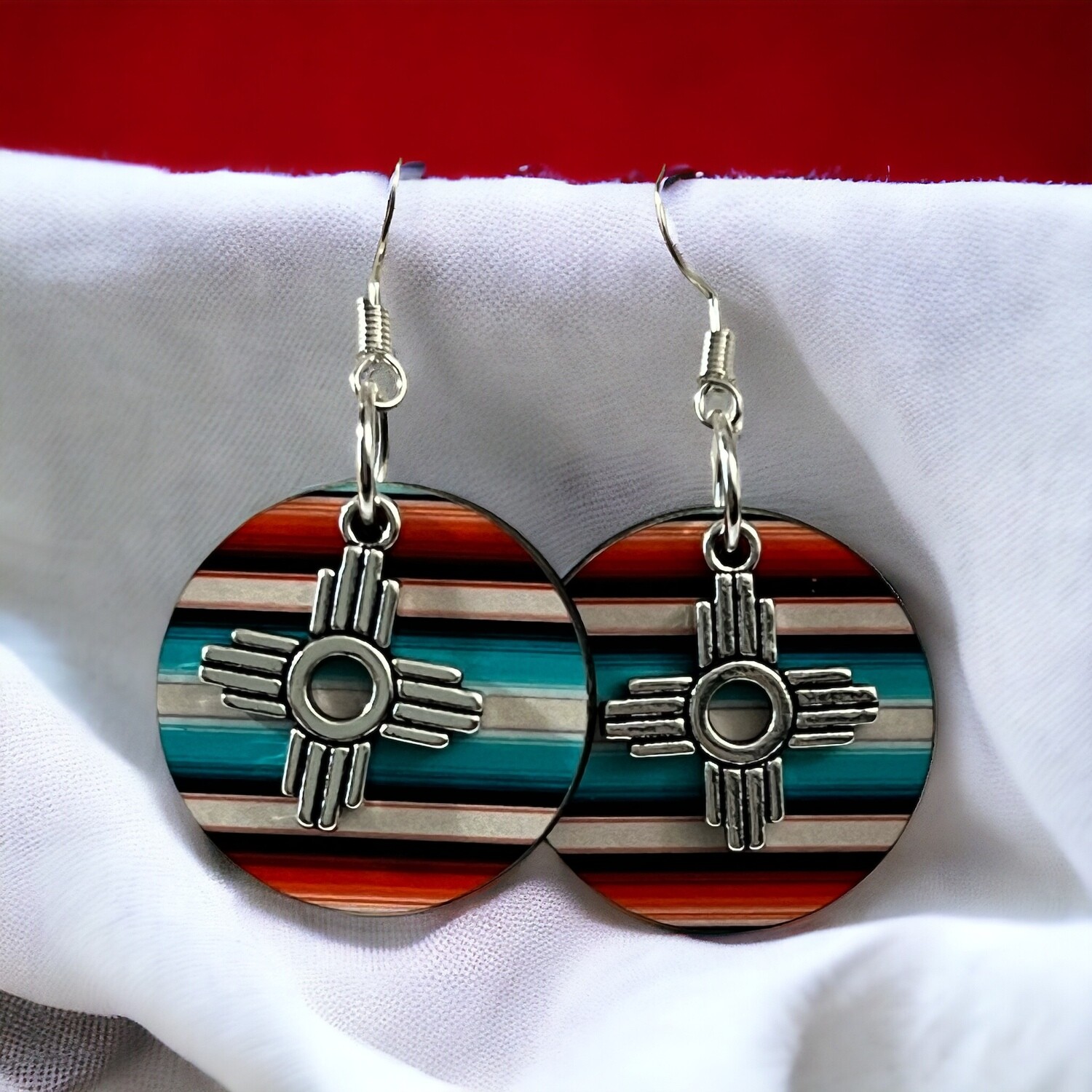Zia Round Earring with Natural Serape Print