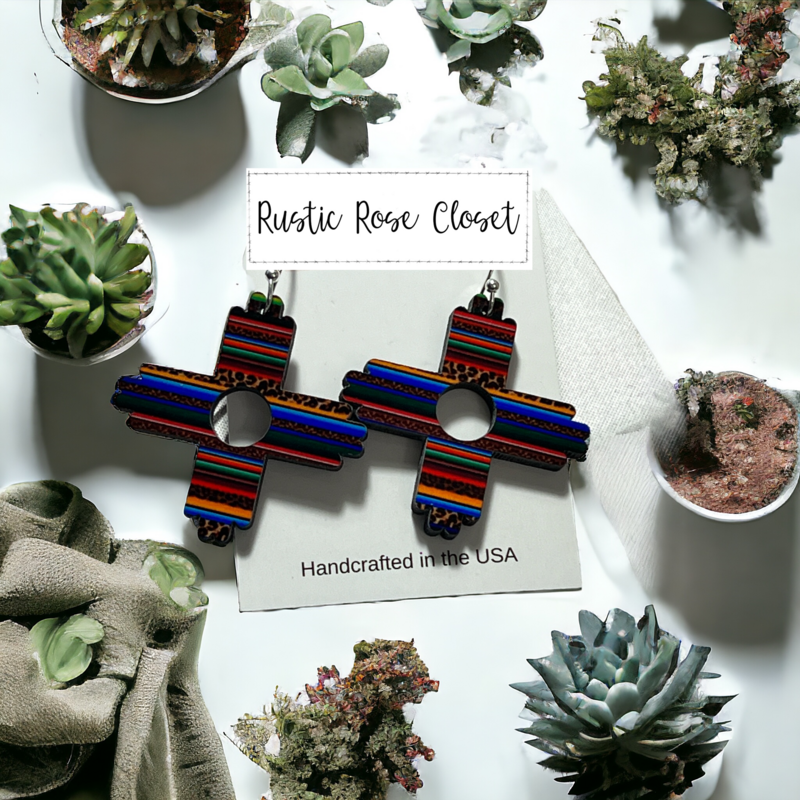 Zia Earring with Cheetah Serape Print