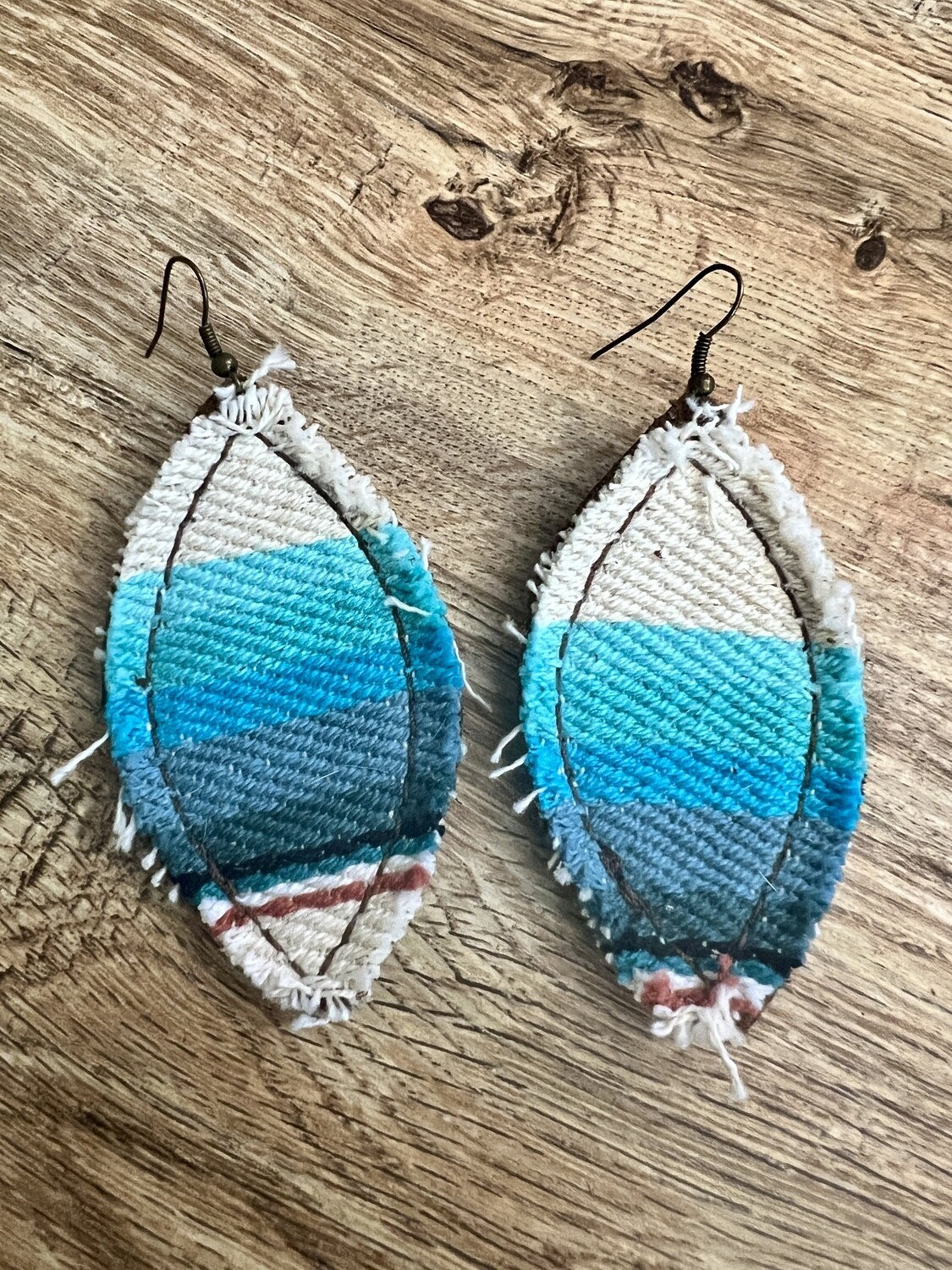 Frayed Serape Earrings with Leather Backing 