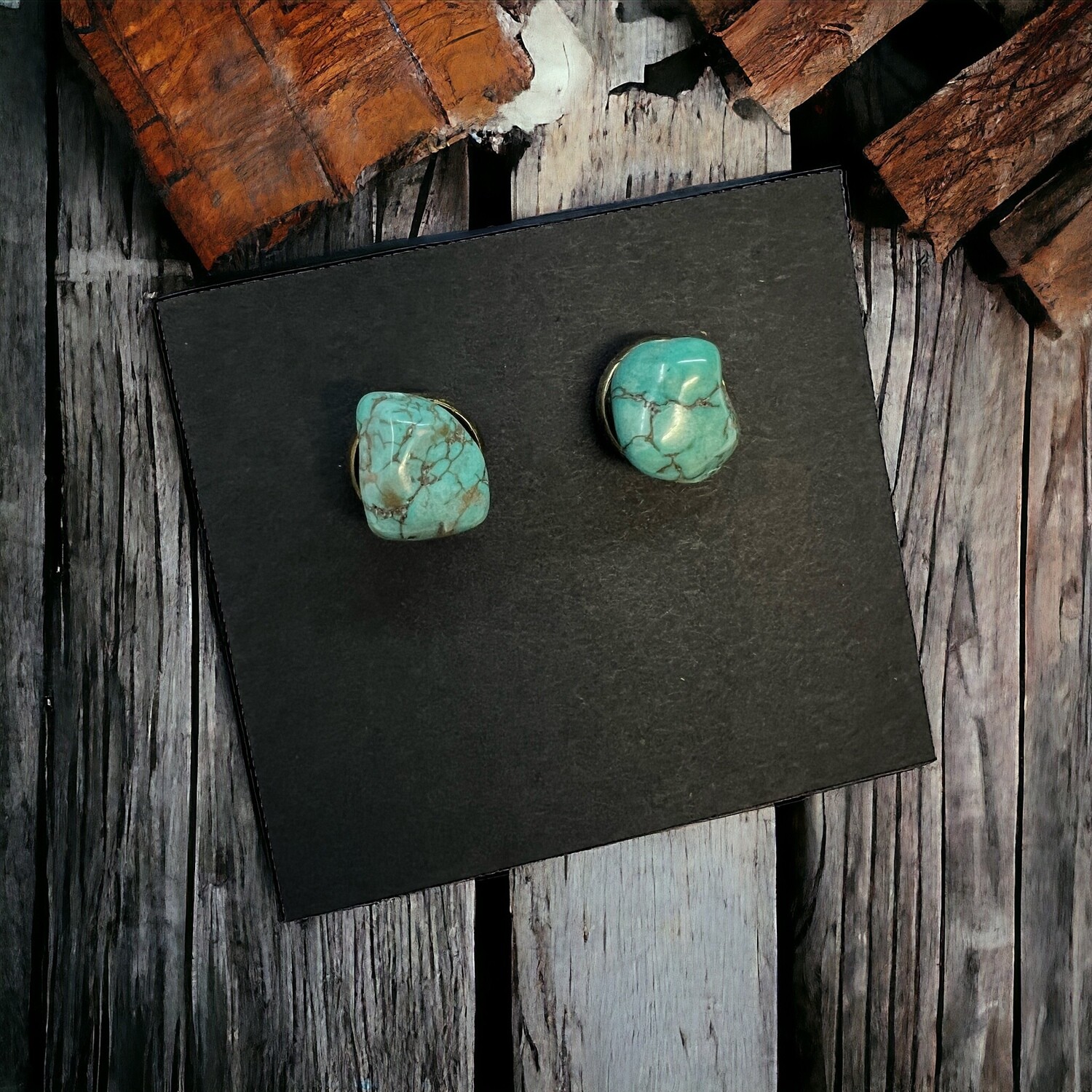 Blue Turquoise Stud Earrings 205f - Blue