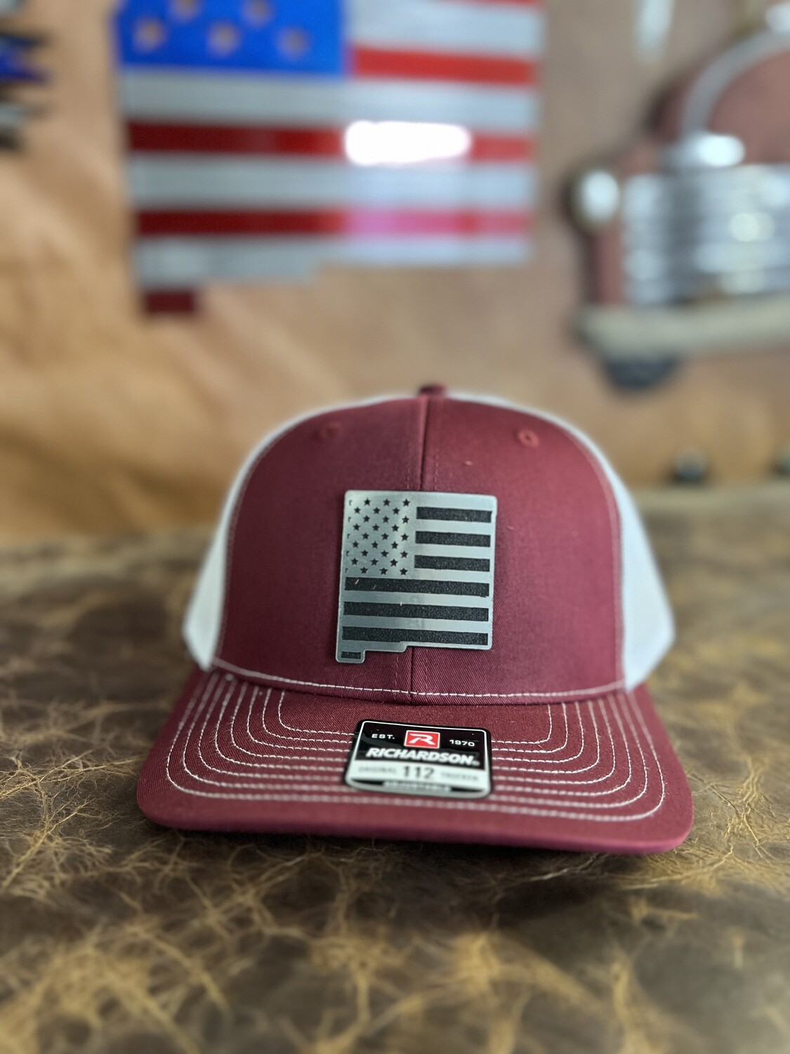 Crimson/White Silver Flag NM Shaped Richardson 112 Hat