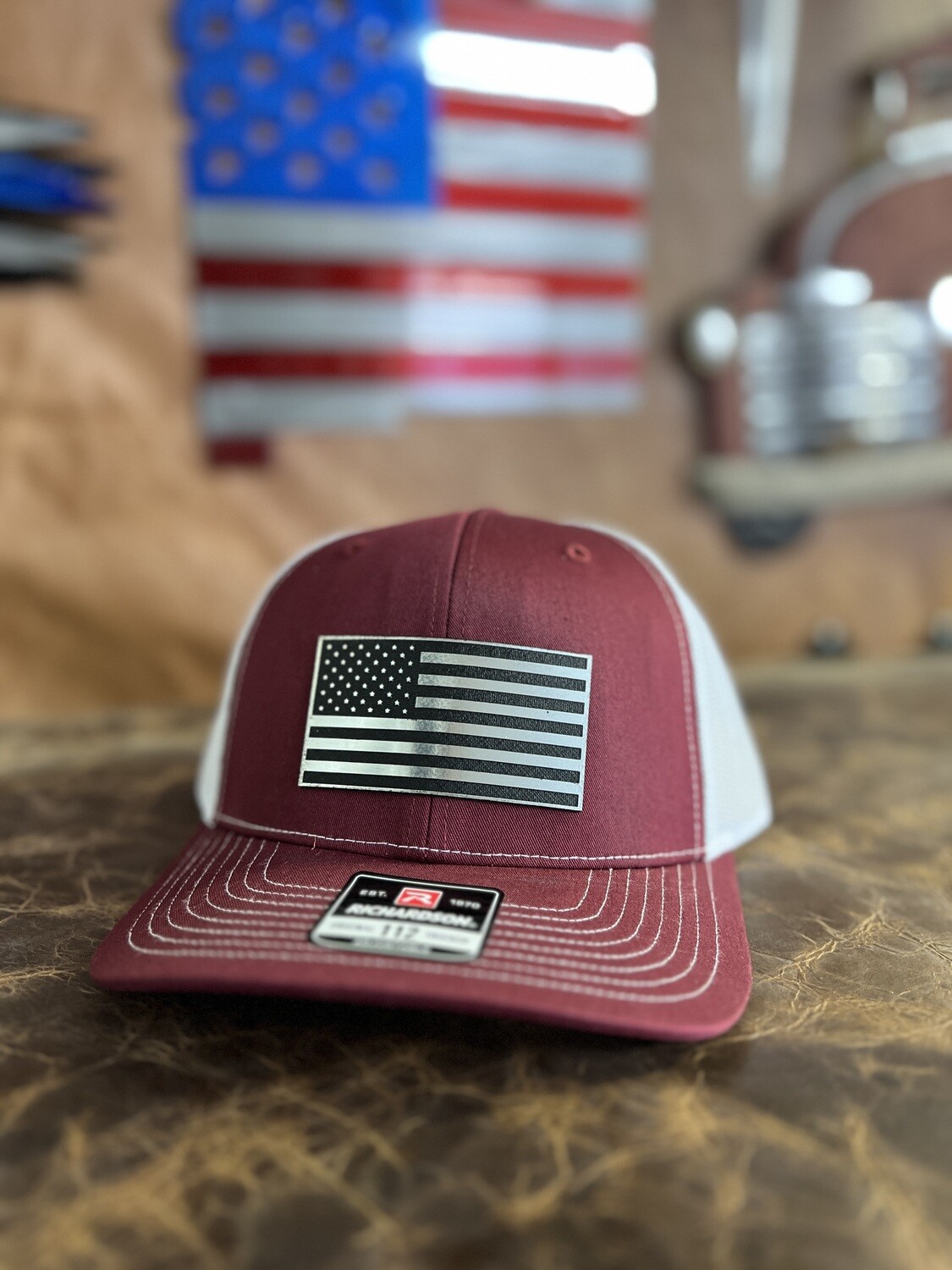 Crimson/White Silver Flag Patch Richardson 112 Hat