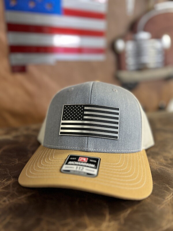 Gray/Mustard/Cream Silver Flag Patch Richardson 112 Hat 