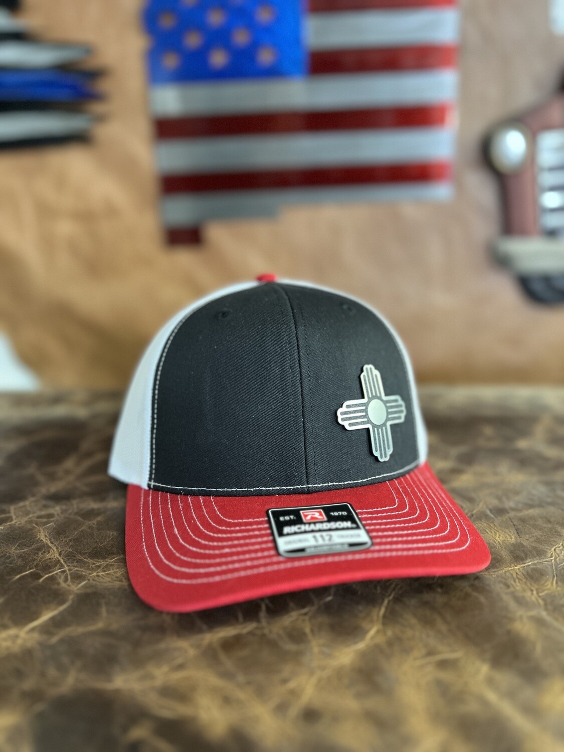 Black/Red/White Silver Side Zia Patch Richardson 112 Hat 