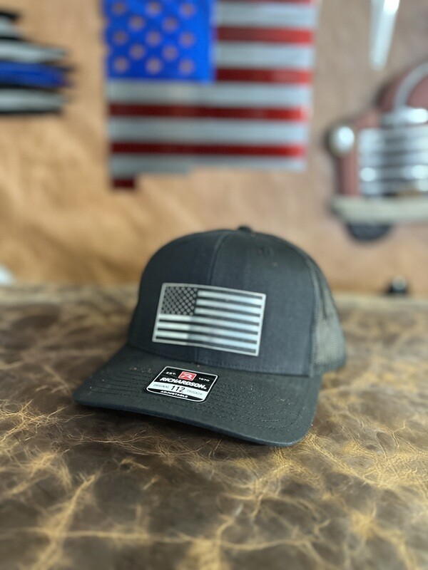 Black/Black Silver Flag Patch Richardson 112 Hat