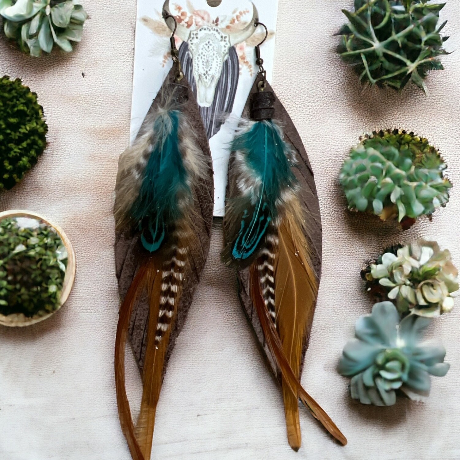 Kalispell Fringe Feather Earrings | Brown - 6 inches