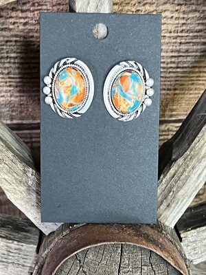 Turquoise Copper Gemstone Stud Earrings