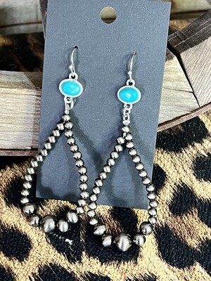  Tear Drop Polished Navajo Pearl & Turquoise Earrings