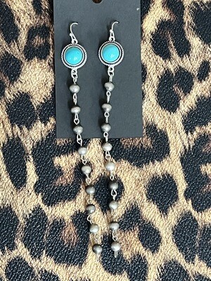 Turquoise Silver Pearl Drop Earrings