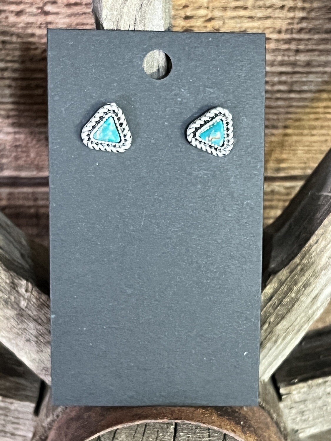 Turquoise Stone Triangle Stud Earrings