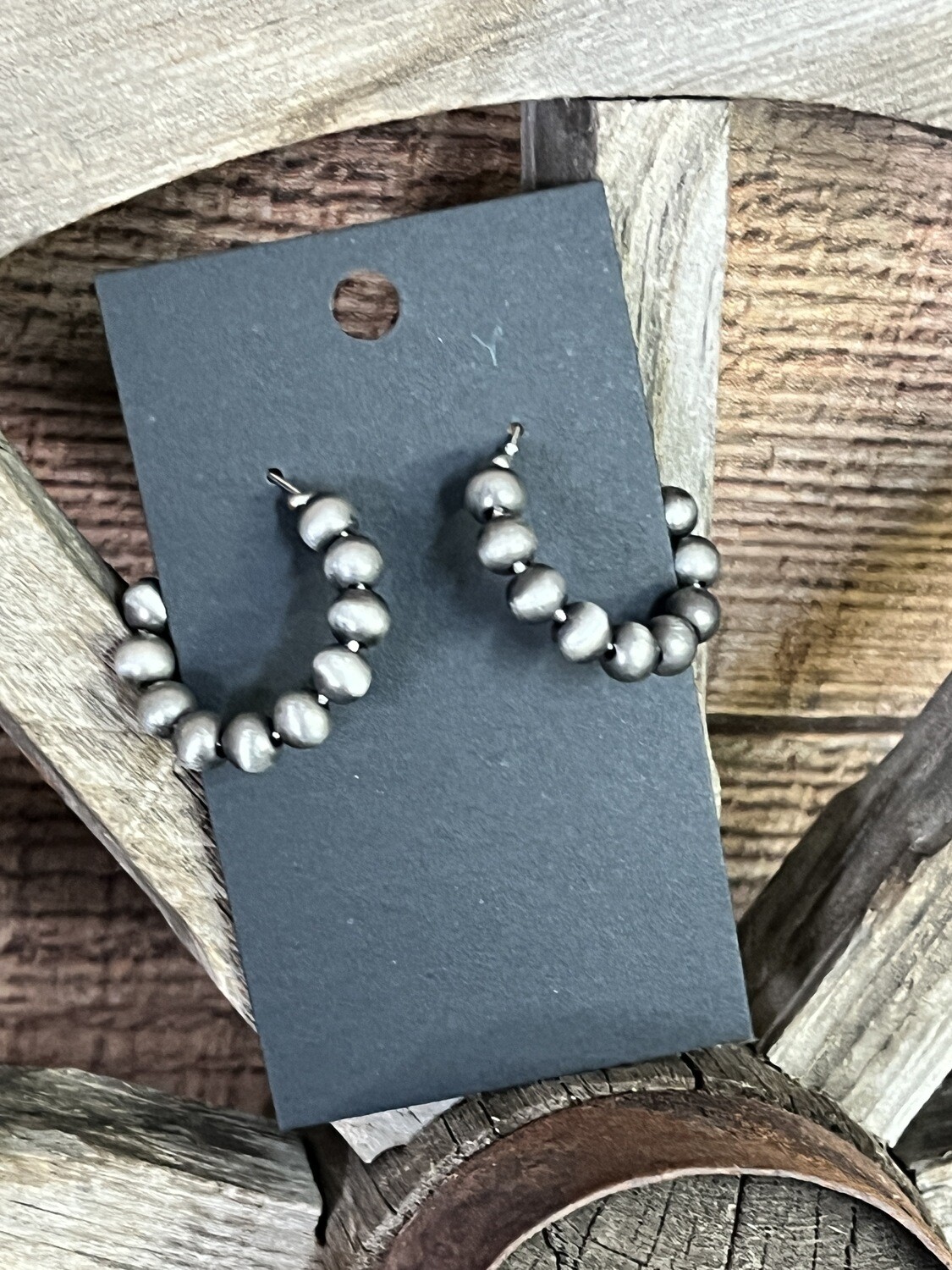 Silver Navajo Pearl Hoop Earrings