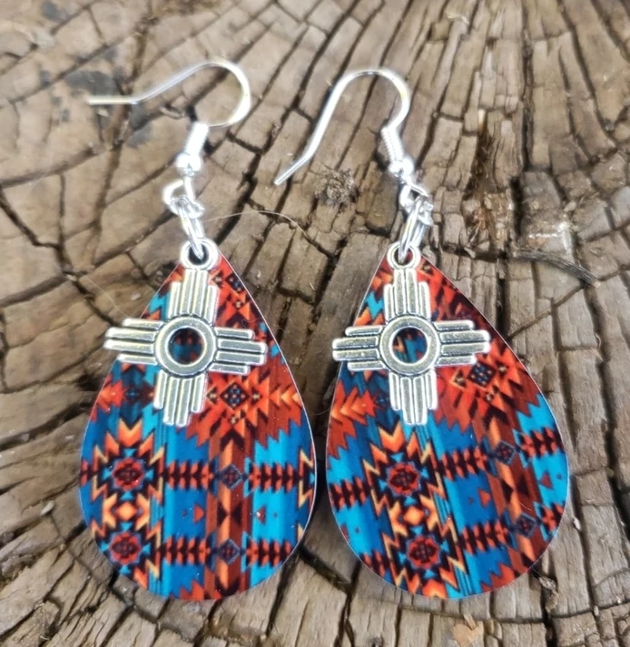 Zia Earring with Native Print, Soutwestern Earring