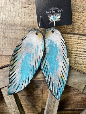 Hand-cut Patina Leather Feather Earrings