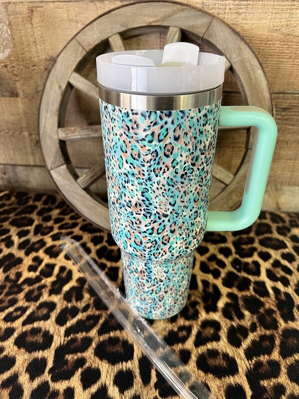 Teal Leopard Tumbler