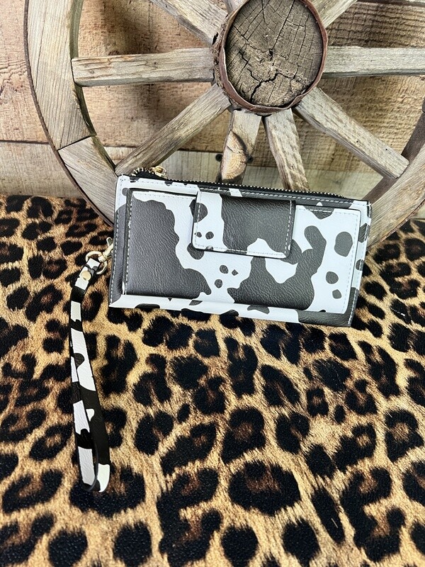 Black Cow Print Wristlet Wallet