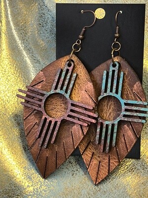 Leather Teardrops with Patina Zia Earrings
