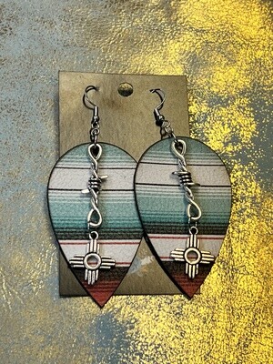 Serape with Barbed Wire Zia Charm Earrings