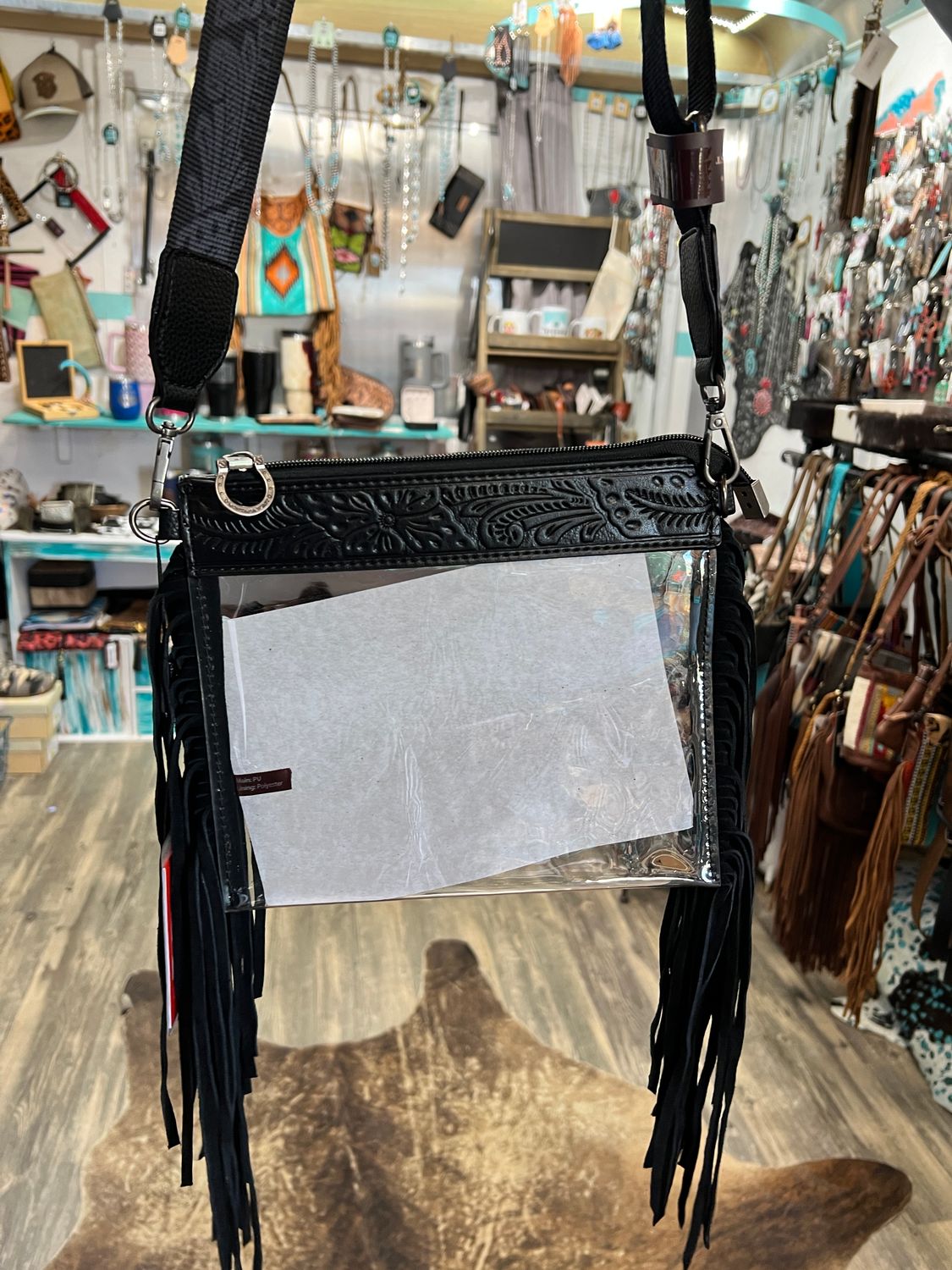 Clear Black Fringe Bag