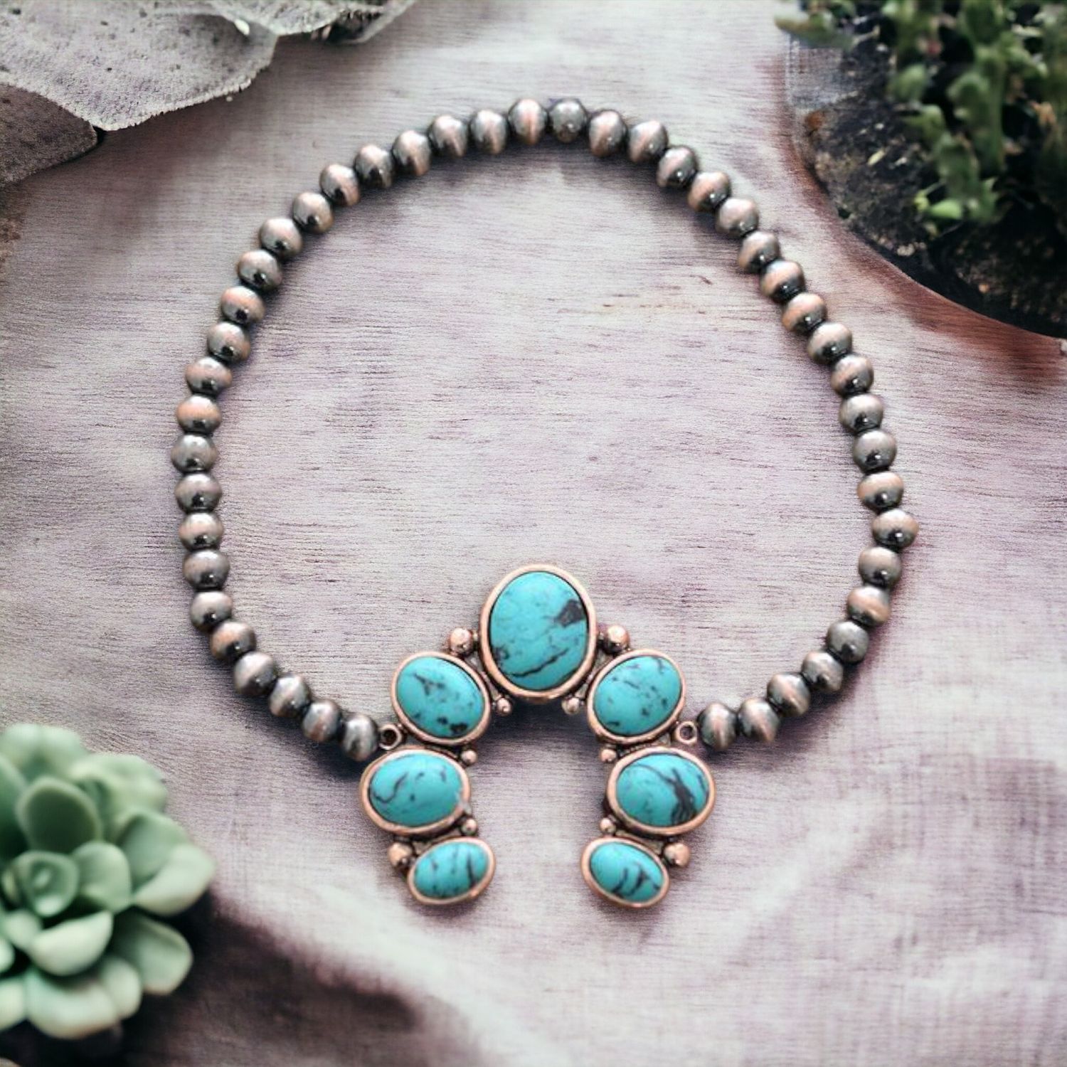 Squash Blossom Navajo Bead Bracelet