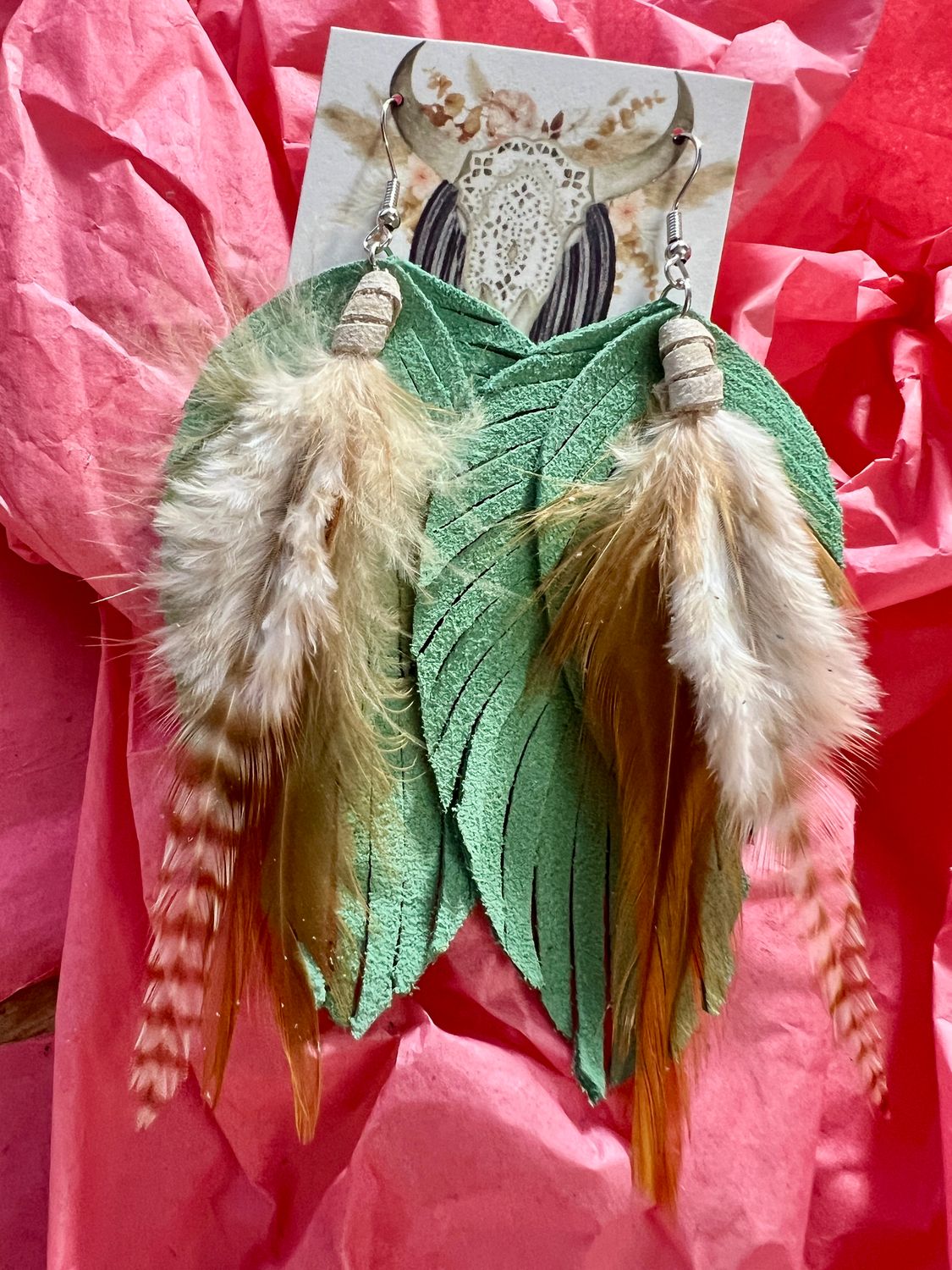 Ronan Fringe Feather Earrings | Mint