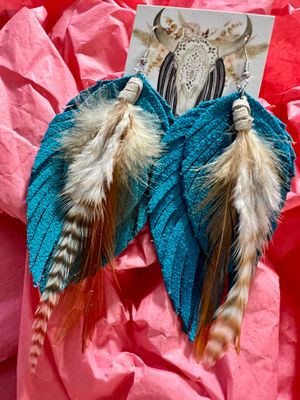 Ronan Fringe Feather Earrings | Turquoise