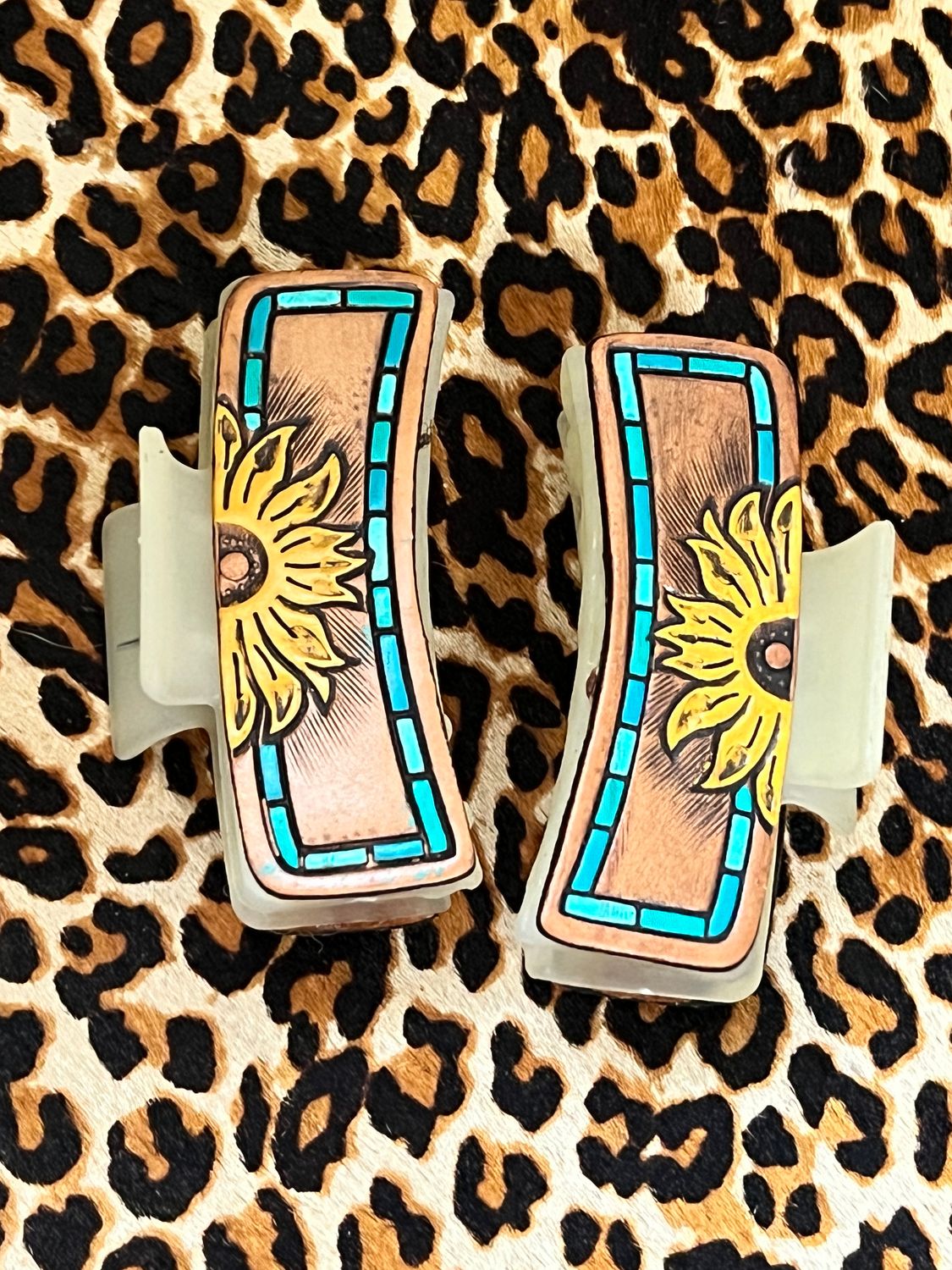 Sunflower Teal Border Hair Claw