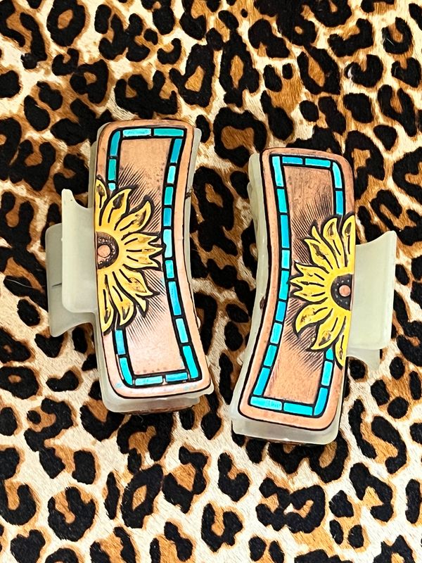 Sunflower Teal Border Hair Claw